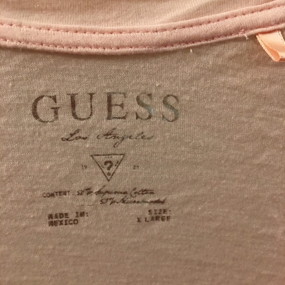 Guess 3/4 sleeve tee pink w/silver bling Sz XL - Picture 3 of 3